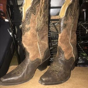 JB Dillon Metallic Accents Brown Cow Girl Boots